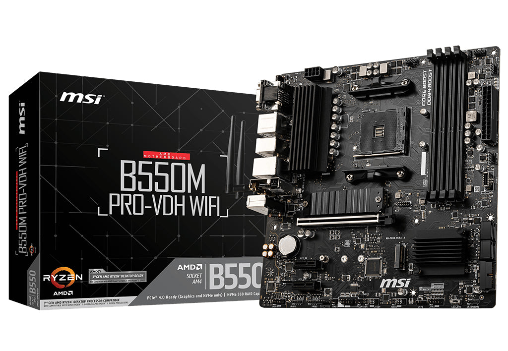 Motherboard MSI B550M - DDR4-SDRAM, 128 GB, AMD, Zócalo AM4, Micro ATX Motherboard MSI B550M - DDR4-SDRAM, 128 GB, AMD, Zócalo AM4, Micro ATX